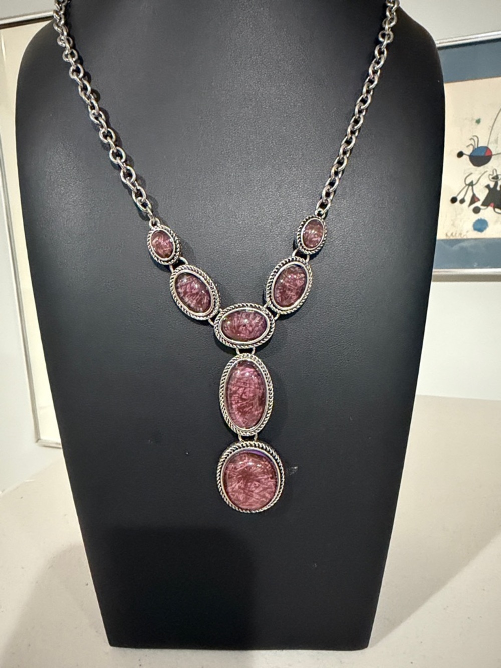 Napier Silver toned Pink Gemstone Necklace and Earrings Set - Picture 3 of 6